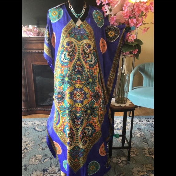 💐NWT GYPSIE BLU MOD FLORAL COVERUP CAFTAN - Picture 5 of 10